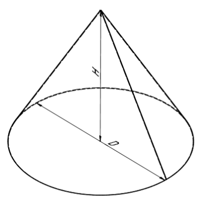 Объем конуса кругового по диаметру основания и высоте